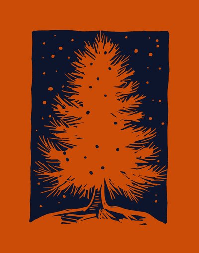 Albero di Natale rosso, 2023 (linoleum su carta) da Marco Campedelli