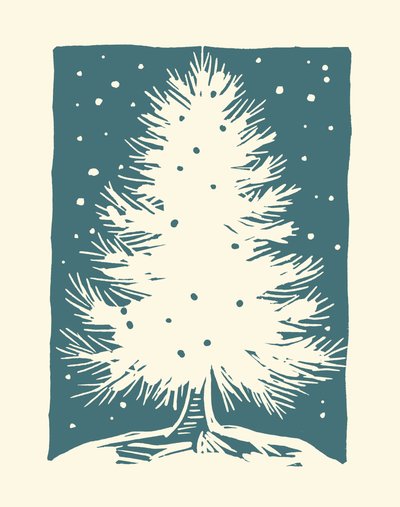 Albero di Natale bianco, 2023 (linoleum su carta) da Marco Campedelli