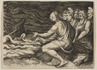 Un gruppo di figure a destra che assistono a un naufragio, ca. 1515-27 da Marco Dente