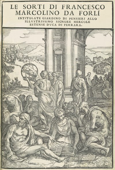 Le Sorti...intitolate giardino di pensieri, ottobre 1540. Creatori: Sconosciuto, Marco Dente da Marco Dente
