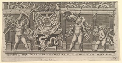 Speculum Romanae Magnificentiae: Bassorilievo con tre Cupidi da Marco Dente