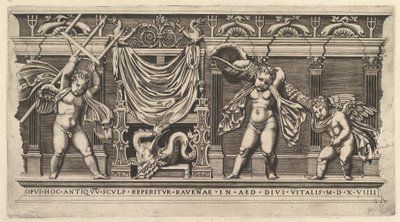 Speculum Romanae Magnificentiae: Bassorilievo con Tre Cupidi, 1519 da Marco Dente