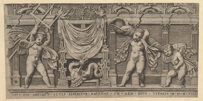 Speculum Romanae Magnificentiae: Bassorilievo con tre cupidi, 1519 da Marco Dente