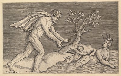 Speculum Romanae Magnificentiae: Uomo nudo che insegue una naiade da Marco Dente