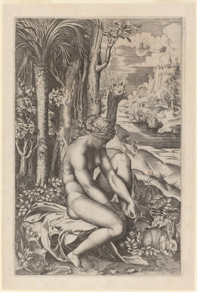 Venere che estrae una spina dal piede da Marco Dente after Raphael