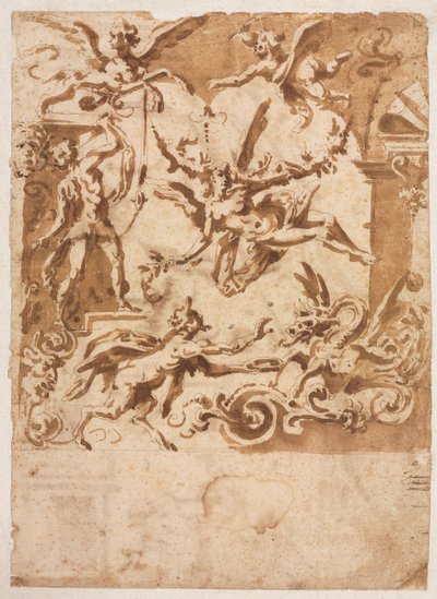 Grottesco con un satiro che nutre un drago recto, Grottesco con un centauro che salta verso, c1565-158 da Marco Marchetti