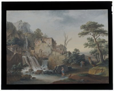 Paesaggio con cascata e cottage da Marco Ricci