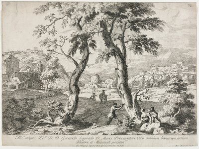 Veduta di un villaggio con figure in primo piano, 1723 da Marco Ricci