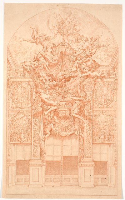 Bozzetto decorativo con geni che portano una corona e un baldacchino da Marcus Tuscher