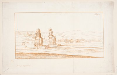 Illustrazione di "Drawings of some Ruins and Colossal Statues at Thebes in Egypt with an Account of the Fame in a Letter to the Royal Society", Londra 1741 da Marcus Tuscher