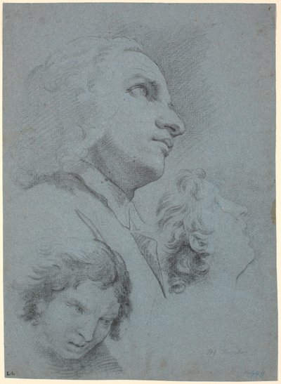 Foglio di studio con tre teste. Studio per "Il miracolo di San Giuseppe Calasanz" da Marcus Tuscher