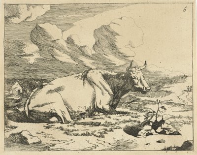 Mucca sdraiata, di profilo da Marcus de Bye