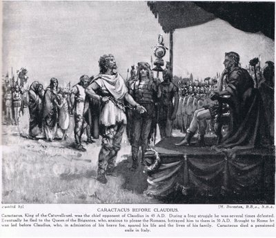 Caractacus davanti a Claudio, illustrazione da "Hutchinson