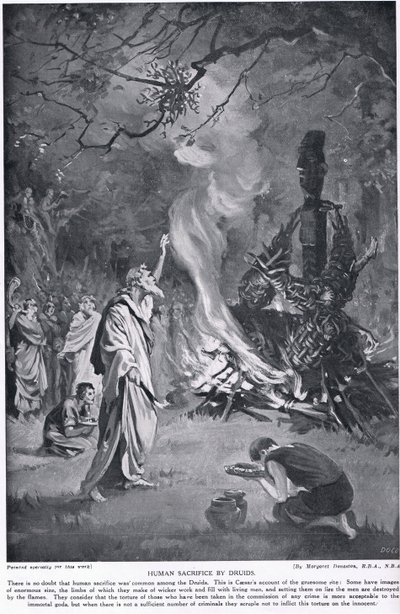 Sacrificio umano da parte dei druidi, illustrazione da "Hutchinson