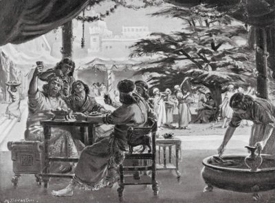 Esultanza a Babilonia per la ricostruzione della città da parte di Esarhaddon (litografia) da Margaret (after) Dovaston
