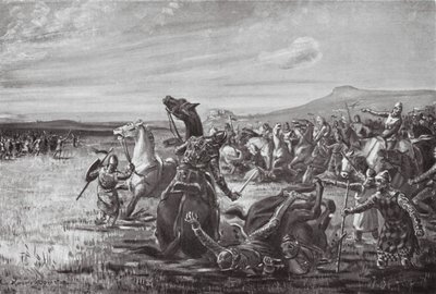 La battaglia di Orcomeno (litografia) da Margaret (after) Dovaston