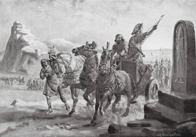 Tiglath-Pileser IV davanti alla cittadella di Turushpa (litografia) da Margaret (after) Dovaston