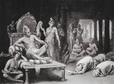 Vikramanka Chalukhya invia una lettera amichevole a Kulottunga Chola (litografia) da Margaret (after) Dovaston