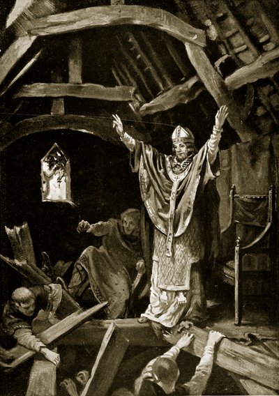 Crollo del pavimento a Calne, 978, illustrazione da "Hutchinson