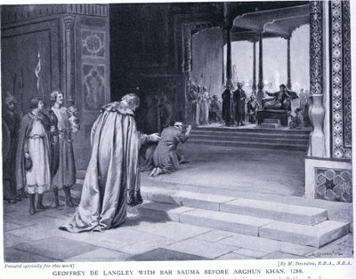 Geoffrey de Langley con Bar Sauma davanti ad Arghun Khan 1288 d.C. (litografia) da Margaret Dovaston