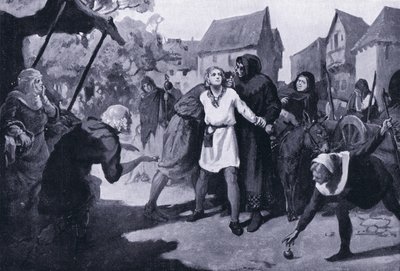 Il paggio di Richards desta sospetti nella piazza del mercato di Erdburg AD1192 da Margaret Dovaston