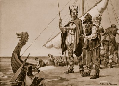 Rurik parte per la terra degli Slavi, 862 (litografia) da Margaret Dovaston