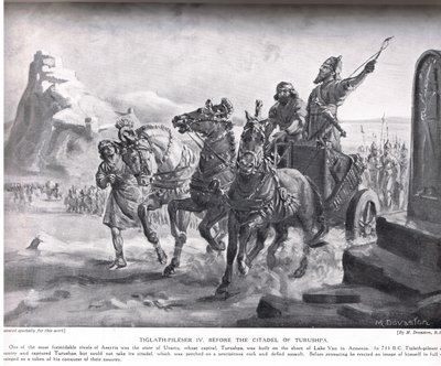 Tiglath-Pileser IV davanti alla cittadella di Turushpa, illustrazione da "Hutchinson