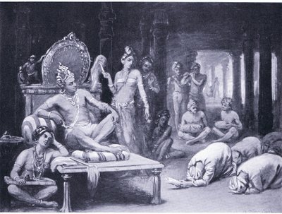 Vikramanka Chalukhya invia un messaggio amichevole a Kulottunga Chola (litografia) da Margaret Dovaston