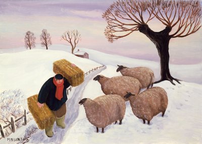 portare il fieno alle pecore in inverno da Margaret Loxton