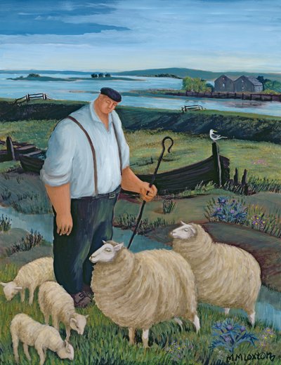 Pastore con Pecore nel Paesaggio Fluviale da Margaret Loxton