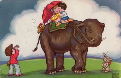 Bambini che cavalcano un elefante, 1932 da Margret Boriss
