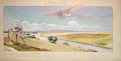 Conte Charles de Lambert in un monoplano Bleriot vola il Circuito Ovest, pubblicato da Mabileau, Parigi da Marguerite (fl.1909 14) Montaut
