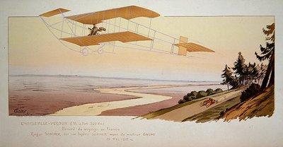 Roger Sommer (1877-1965) vola una distanza record nel suo Sommer Biplano da Charleville a Verdun, maggio 1910, pubblicato da Mabileau, Parigi da Marguerite (fl.1909 14) Montaut
