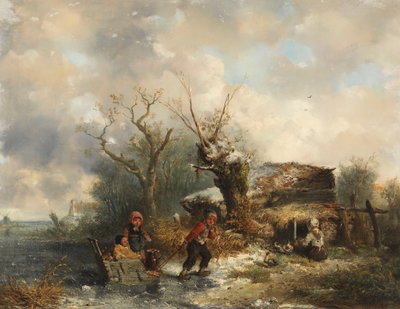 Paesaggio invernale con bambini che giocano da Mari ten Kate