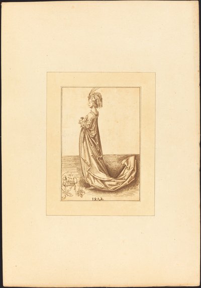 Una signora in un lungo vestito da Maria Catharina Prestel after Martin Schongauer