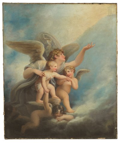 Un angelo e putti che accompagnano l