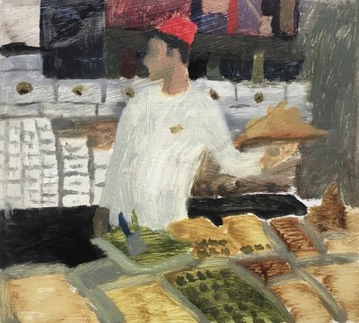 Venditore di dolci turchi, 2019 (olio su carta) da Maria Magenta