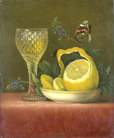 Natura morta con limone e bicchiere tagliato da Maria Margaretha van Os