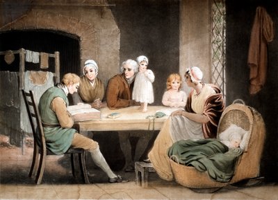 Tre generazioni che ascoltano una lettura dalla Bibbia di famiglia, c1800 da Maria Spilsbury