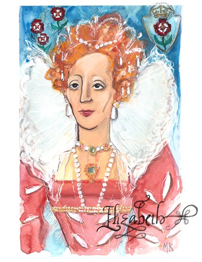 Regina Elisabetta I, 2018 (acquerello su carta) da Marianna Kulukundis