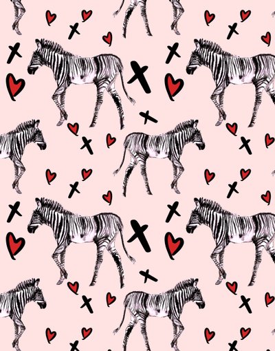 Zebra Love, Rosa, 2020 (acquerello su carta) da Marianna Kulukundis