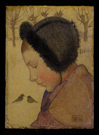 Testa di una giovane ragazza con cappello di pelliccia da Marianne Stokes