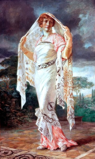 Ritratto di Henriette Fortunys in abito pompeiano da Mariano Fortuny y Madrazo