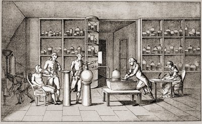 Antoine Laurent de Lavoisier (1743-1794), chimico francese che conduce un esperimento sulla respirazione dell
