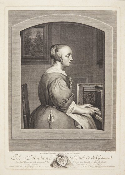 Una donna olandese suona il clavicembalo, vista attraverso una finestra da Marie Louise Adélaïde Boizot