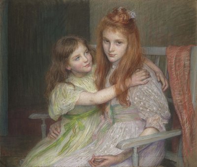 Due ragazze sedute su una panchina da Marie Louise Catherine Breslau