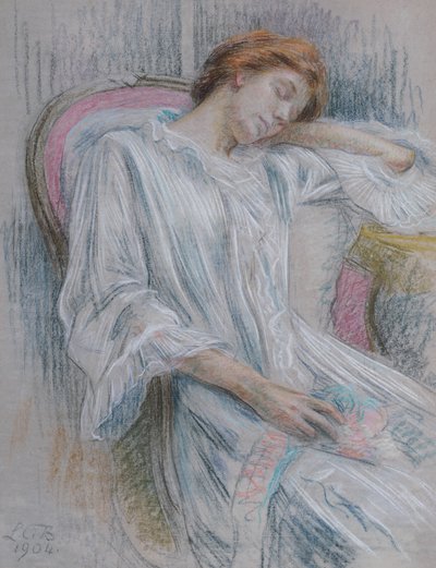 Giovane donna addormentata su una sedia da Marie Louise Catherine Breslau