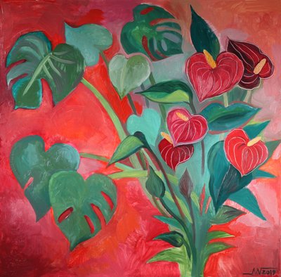 Fiori tropicali di Monstera e Anthurium da Marina Gorkaeva