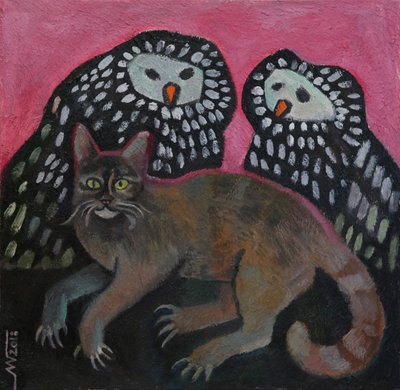 Gatto stravagante con i gufi da Marina Gorkaeva