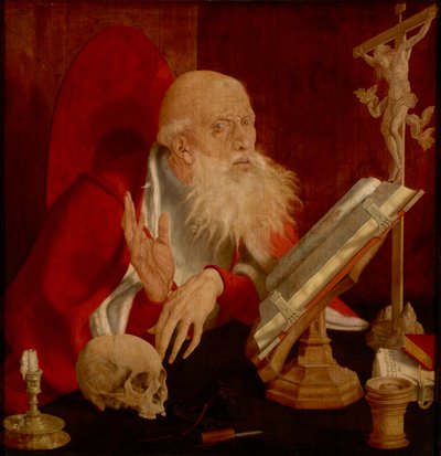 San Girolamo nella sua cella, di Reymerswaele, Marinus Claesz, van (ca. 1490-dopo il 1567). Olio su legno, ca 1545. Dimensioni: 84,3x82,5 cm. Muzeul National Brukenthal, Sibiu da Marinus van Reymerswaele